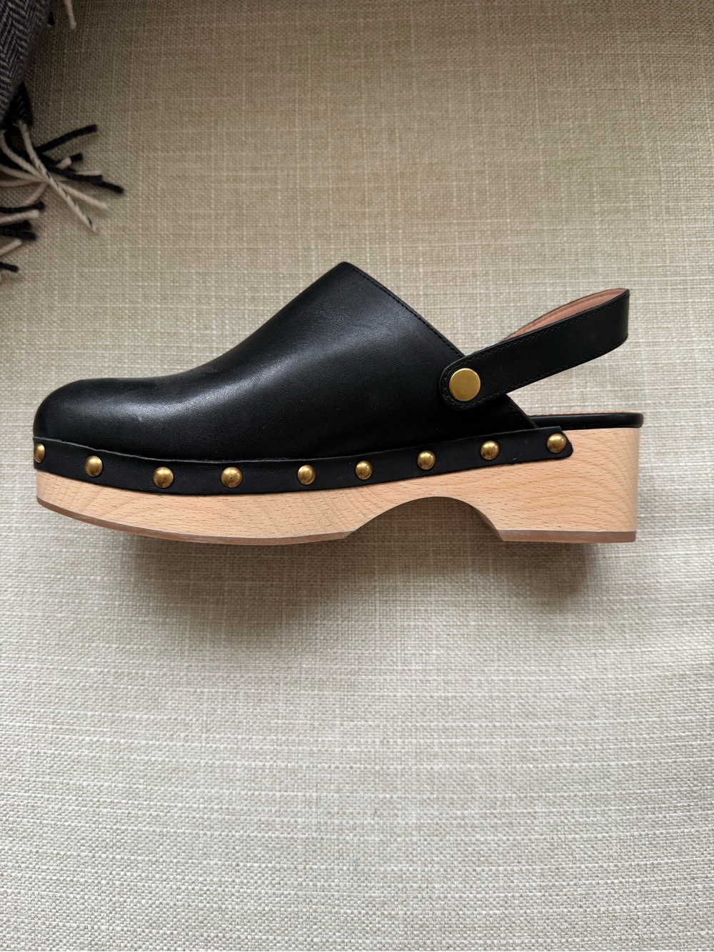 J Crew Black Leather Slingback Clogs with Studded Wood Platform - size 8 View 3